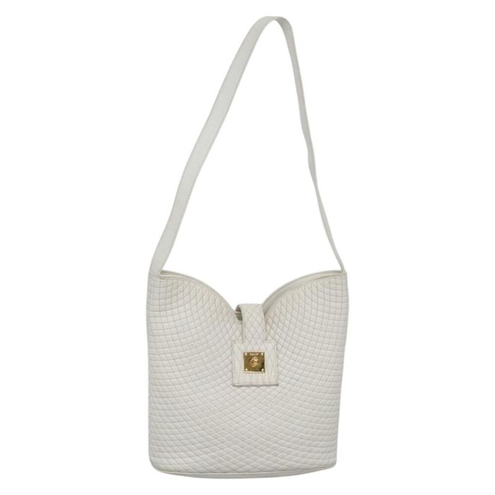 Bally Vintage Quilted Leather White Leather Shoulder Bag Bag